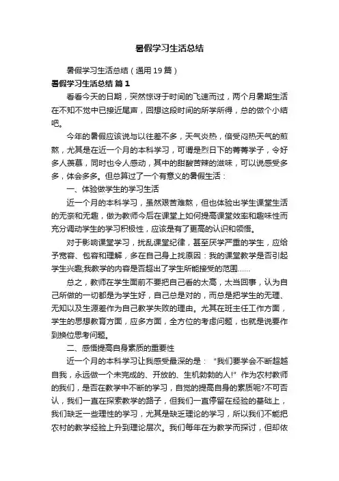 暑假学习生活总结（通用19篇）