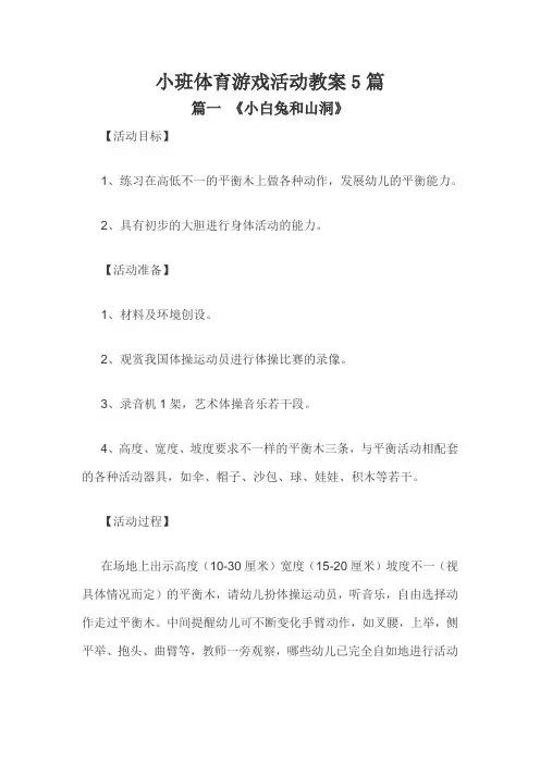 小班体育游戏活动教案5篇