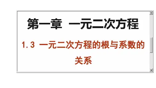 1.3 一元二次方程的根与系数的关系-2023-2024学年苏科数学九年级上册课件