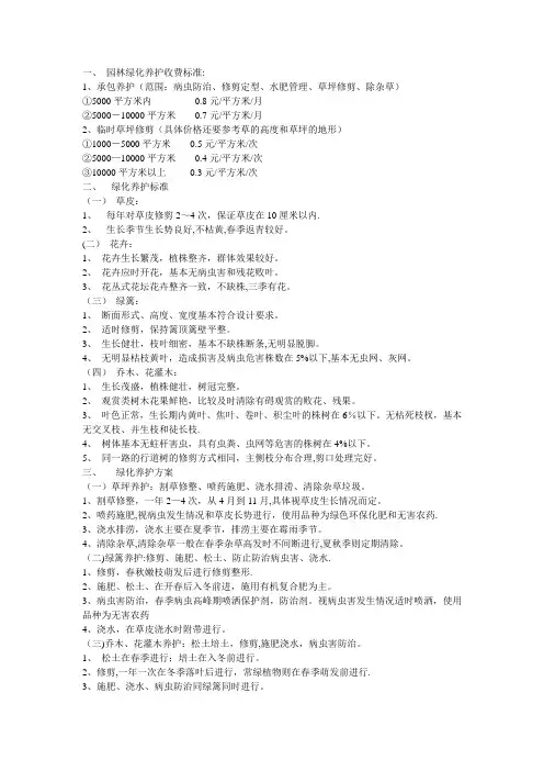 绿化养护收费标准