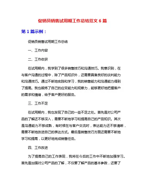 促销员销售试用期工作总结范文6篇