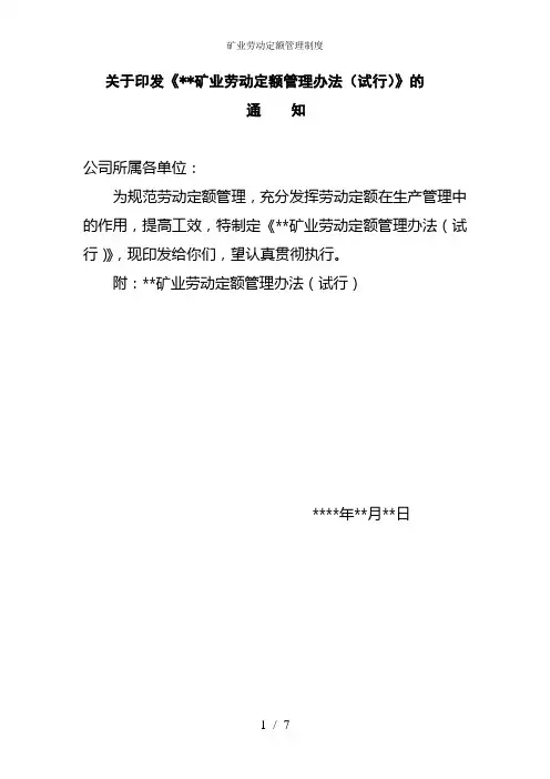 矿业劳动定额管理制度