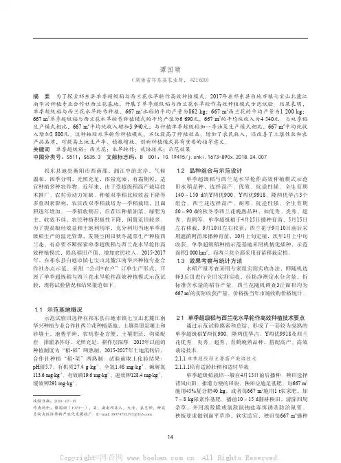 祁东县单季超级稻与西兰花水旱轮作高效种植模式探讨