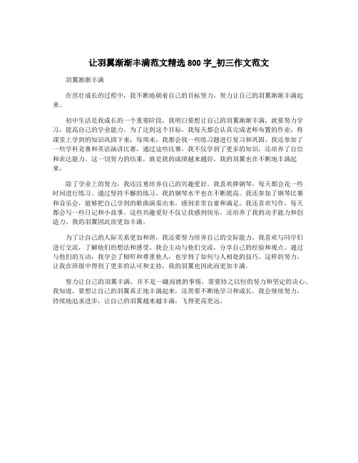 让羽翼渐渐丰满范文精选800字_初三作文范文