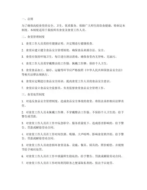 高校食堂管理制度及处罚