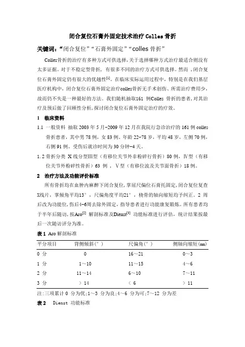 闭合复位石膏固定治疗colles骨折
