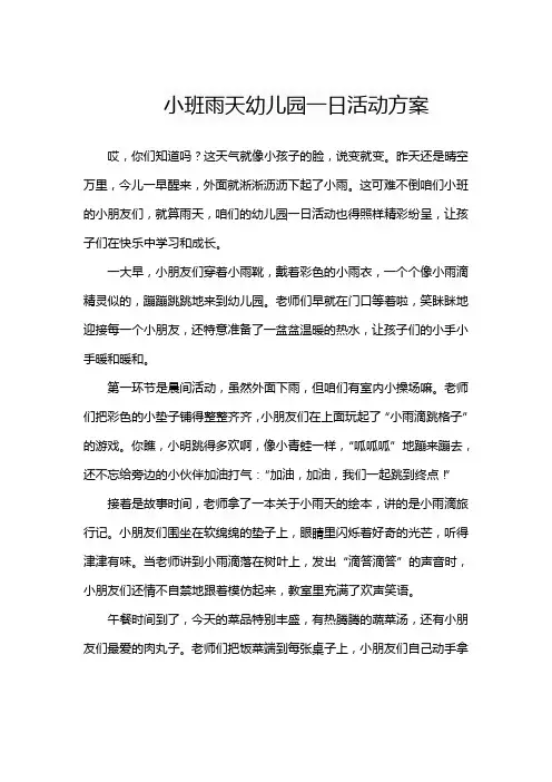 小班雨天幼儿园一日活动方案