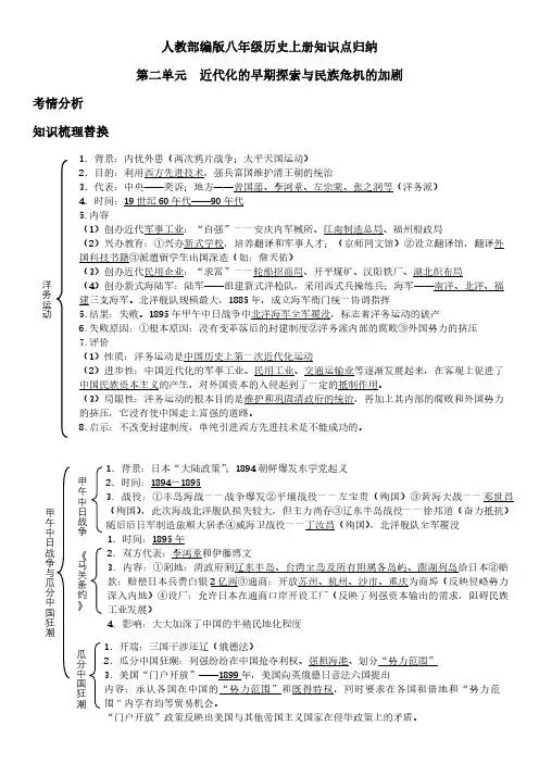 人教部编版八年级历史上册知识点归纳：第二单元  近代化的早期探索与民族危机的加剧复习提纲