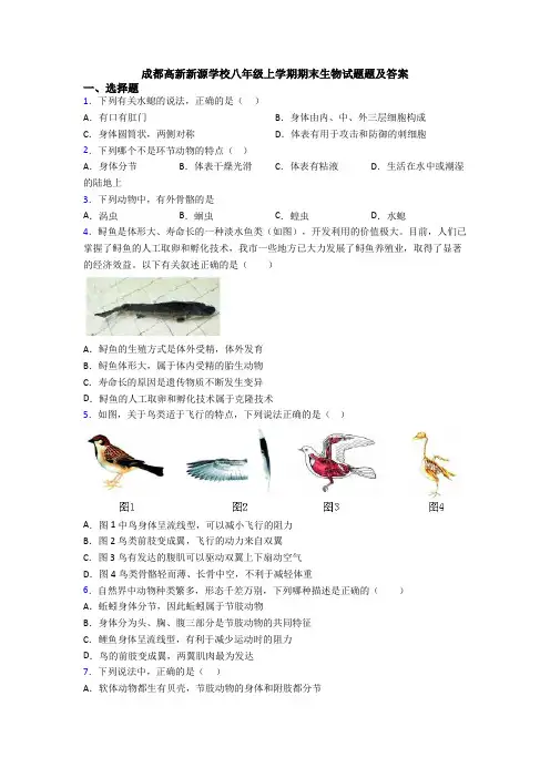 成都高新新源学校八年级上学期期末生物试题题及答案