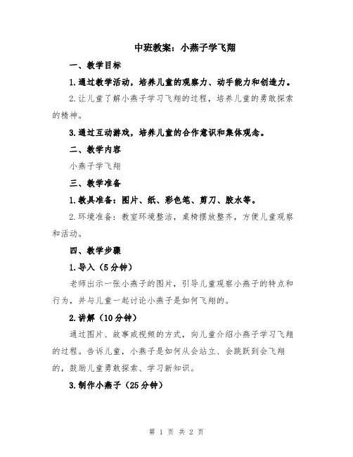 中班教案：小燕子学飞翔