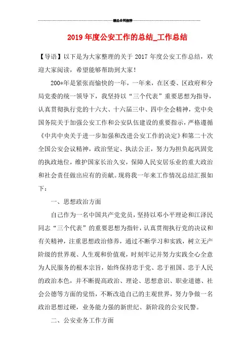 2019年度公安工作的总结_工作总结