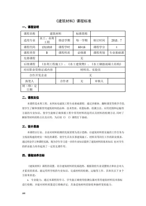 《建筑材料》课程标准(高职)