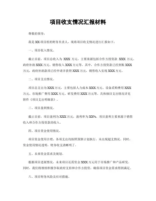 项目收支情况汇报材料