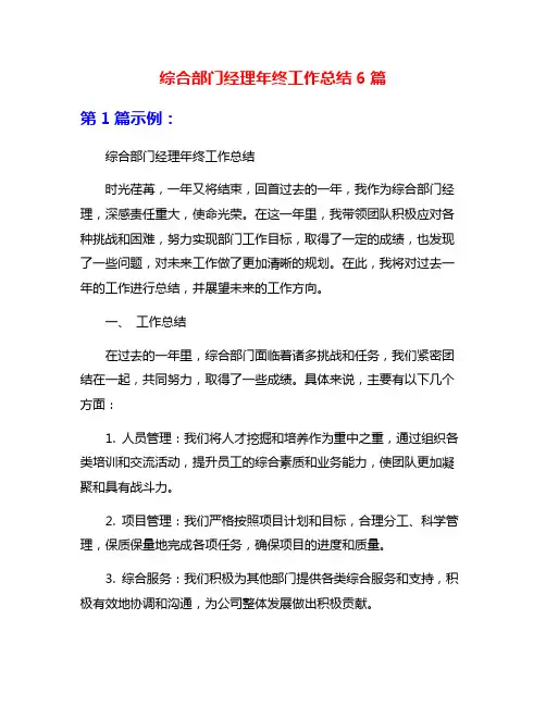 综合部门经理年终工作总结6篇