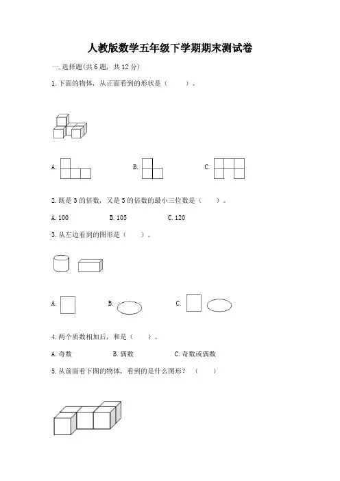 人教版数学五年级下学期期末测试卷及完整答案(历年真题)