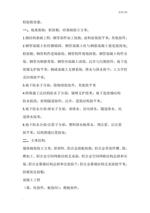 检验批容量划分(参考)