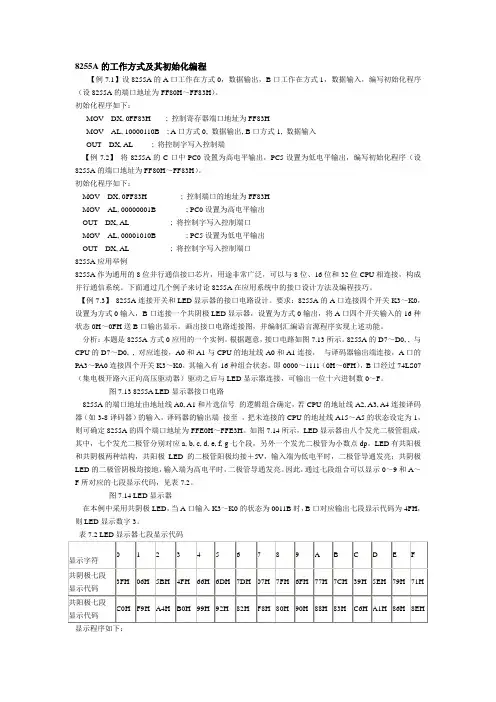 8255A的工作方式及其初始化编程