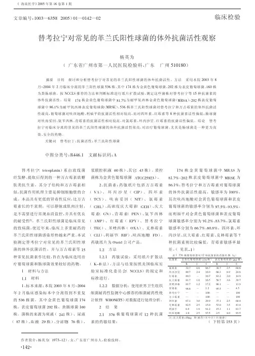 替考拉宁对常见的革兰氏阳性球菌的体外抗菌活性观察