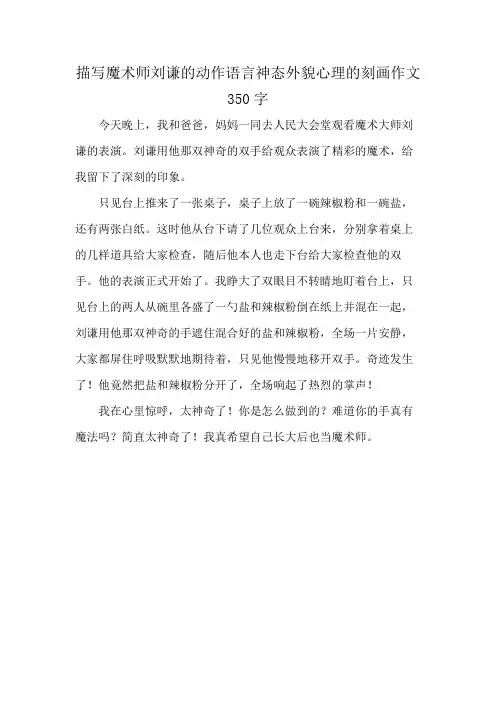 描写魔术师刘谦的动作语言神态外貌心理的刻画作文350字