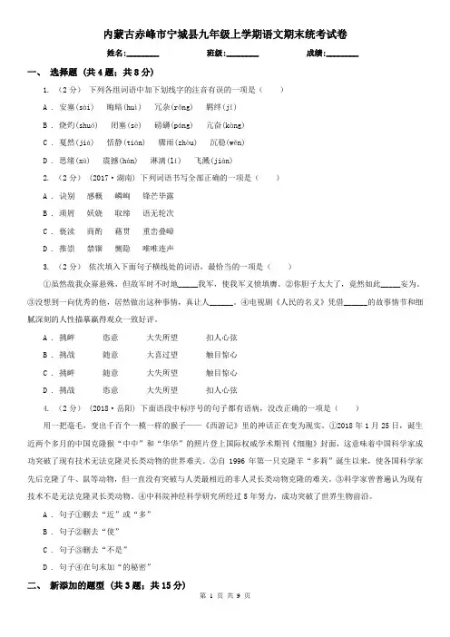 内蒙古赤峰市宁城县九年级上学期语文期末统考试卷