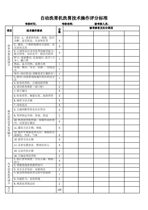 自动洗胃机洗胃技术操作评分标准