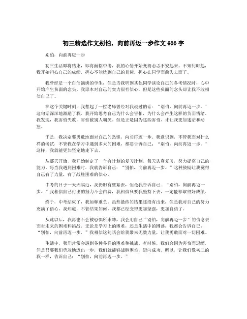 初三精选作文别怕,向前再迈一步作文600字