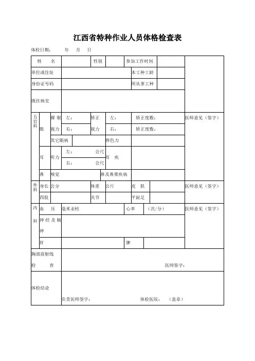 特种作业人员体格检查表