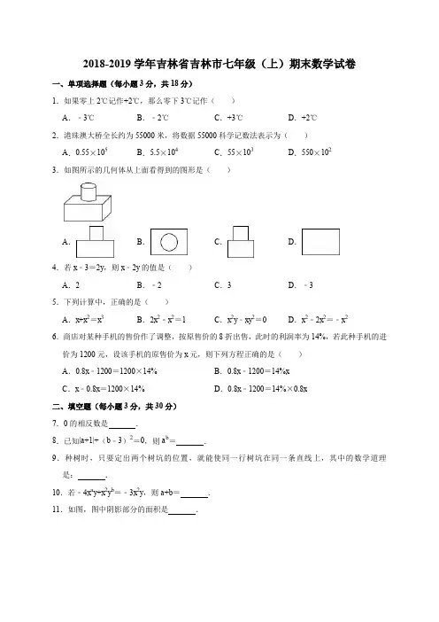 2018-2019学年吉林省吉林市七年级(上)期末数学试卷(解析版)