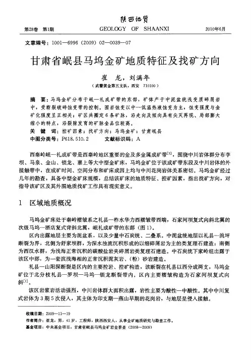 甘肃省岷县马坞金矿地质特征及找矿方向