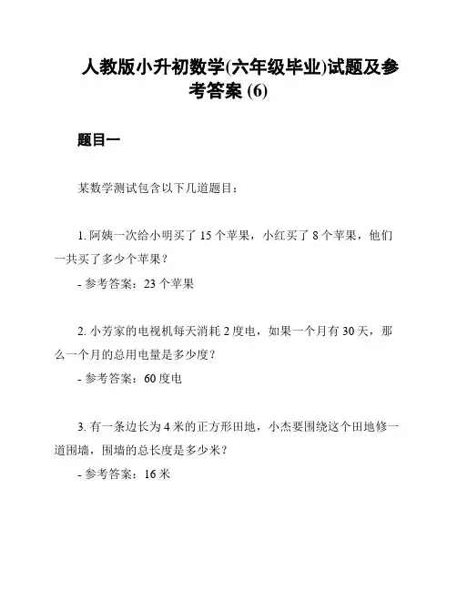 人教版小升初数学(六年级毕业)试题及参考答案 (6)