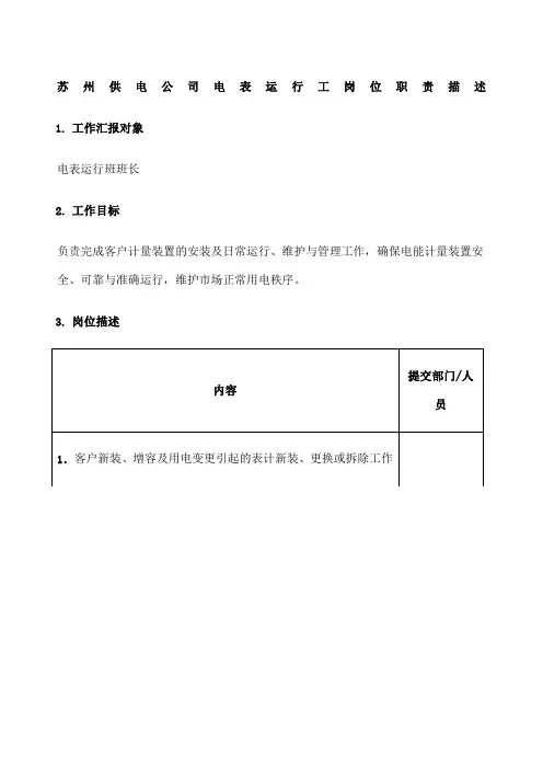 苏州供电公司电表运行工岗位职责描述