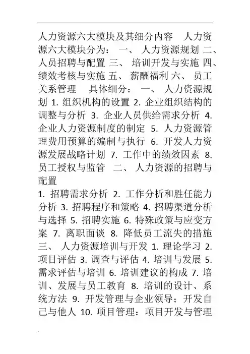 人力资源六大模块及其细分内容(1)