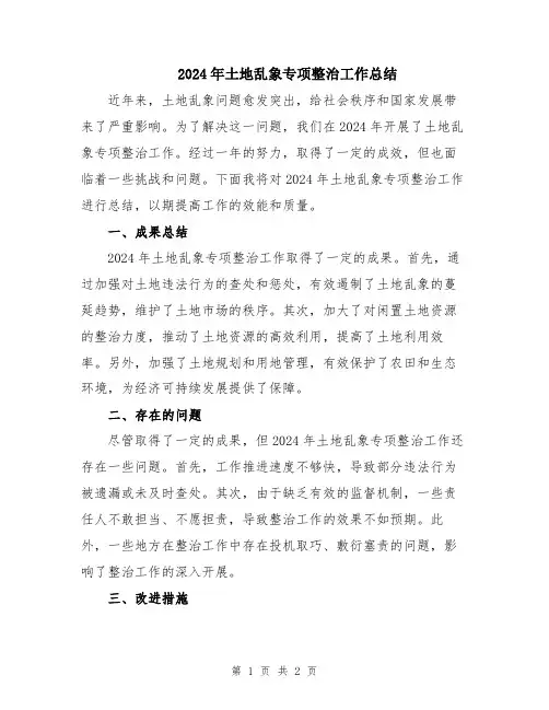 2024年土地乱象专项整治工作总结
