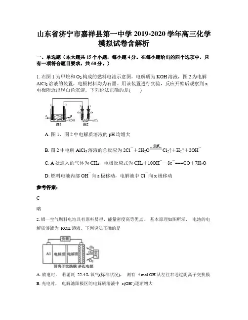 山东省济宁市嘉祥县第一中学2019-2020学年高三化学模拟试卷含解析