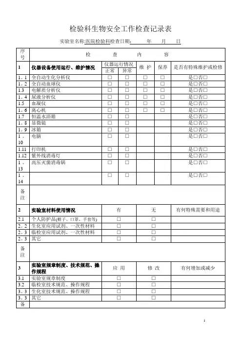 实验室生物安全工作检查记录表
