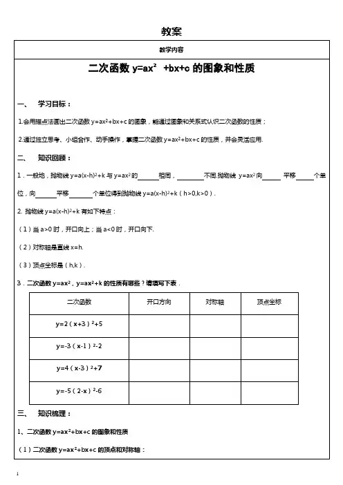 二次函数y=ax2+bx+c的图像和性质