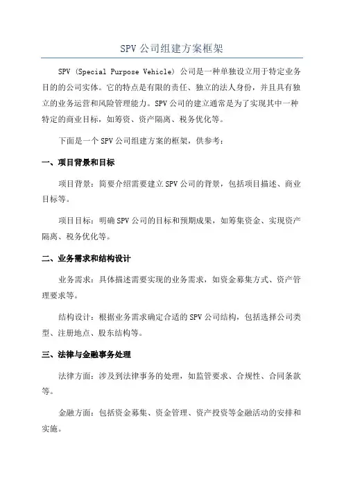 SPV公司组建方案框架