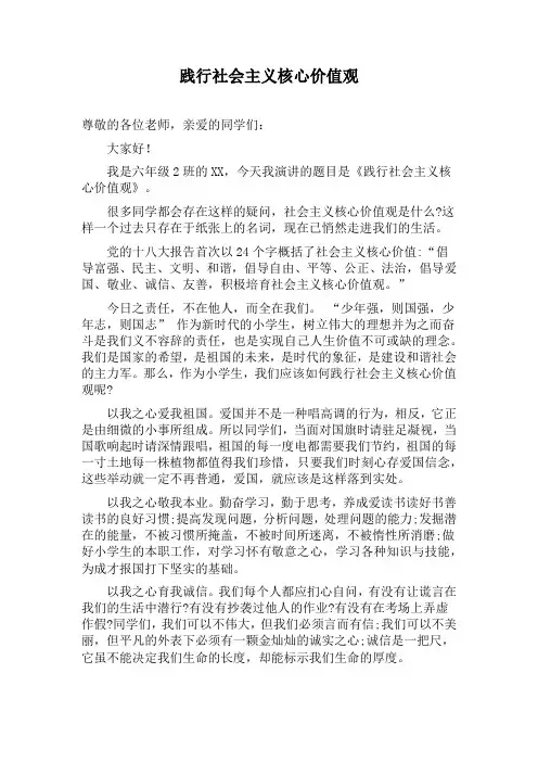 践行社会主义核心价值观国旗下演讲稿