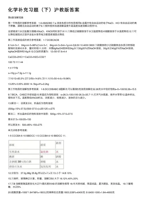 化学补充习题（下）沪教版答案
