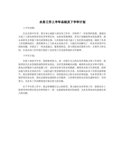 水务工作上半年总结及下半年计划