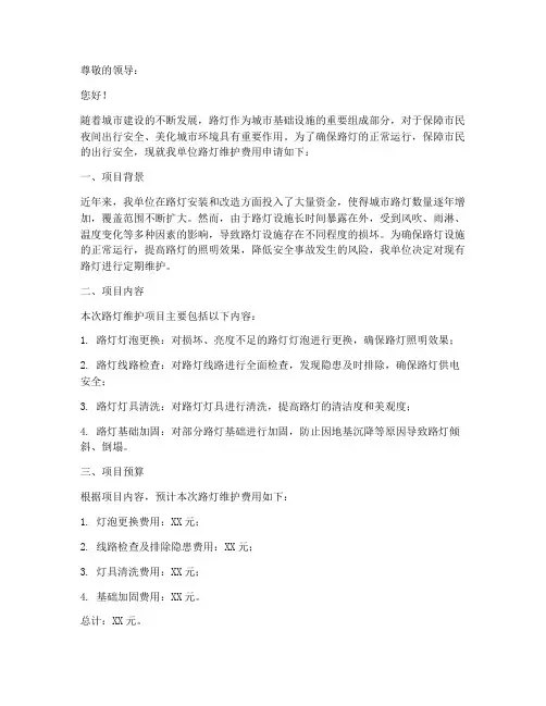 路灯维护费用申请书