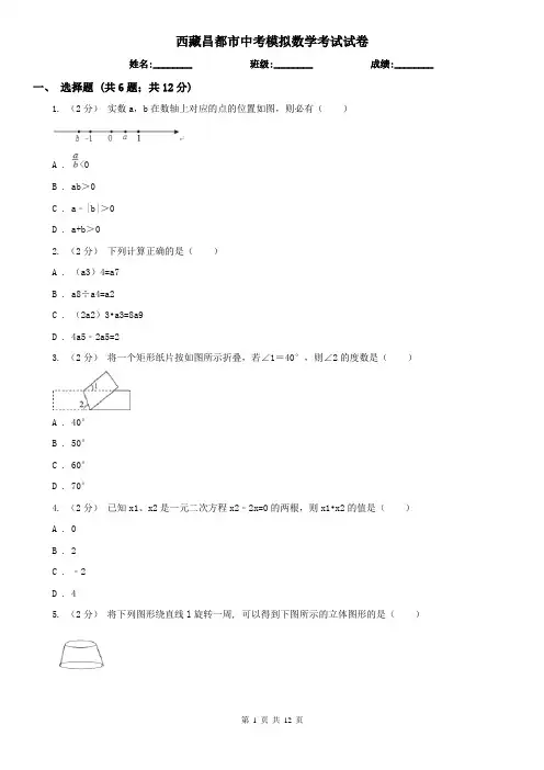 西藏昌都市中考模拟数学考试试卷
