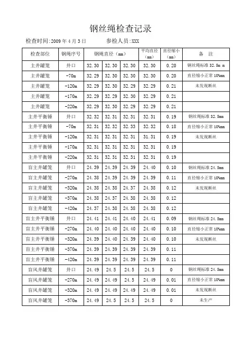 钢丝绳检查记录