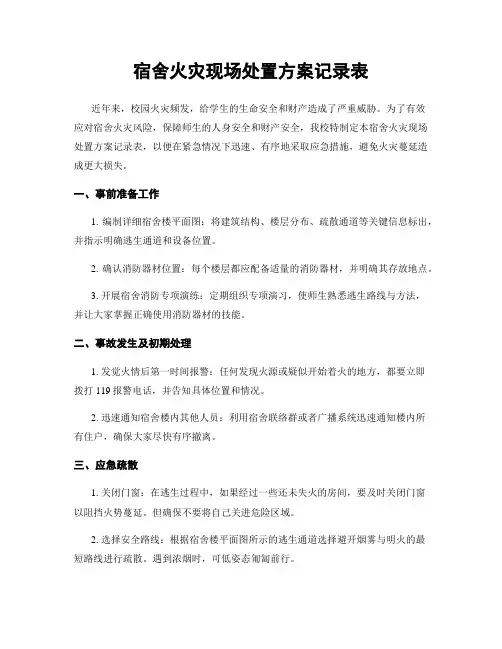宿舍火灾现场处置方案记录表
