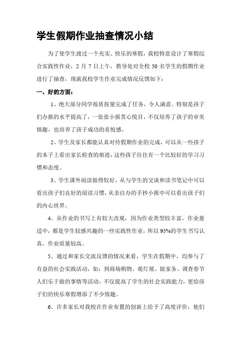 学生假期作业完成情况小结