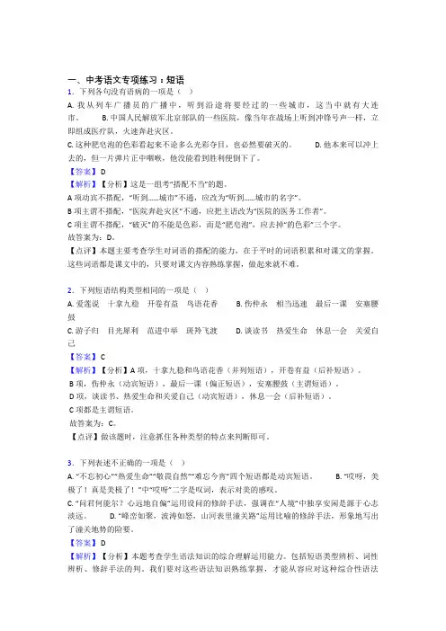 人教版中考 语文 短语练习(Word版)