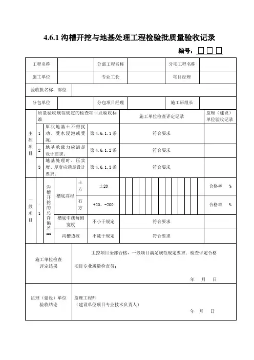 沟槽开挖与地基处理工程检验批质量验收记录