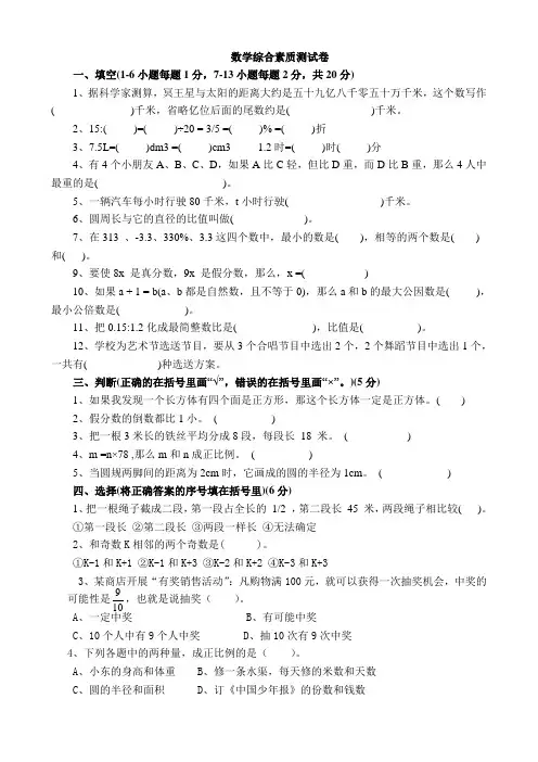 【人教版】2020年小升初数学综合测试卷