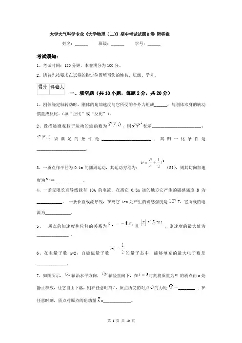 大学大气科学专业《大学物理(二)》期中考试试题B卷 附答案