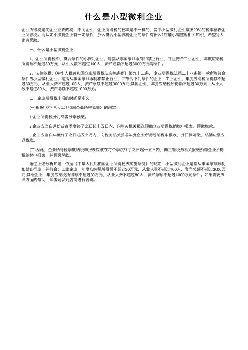 什么是小型微利企业